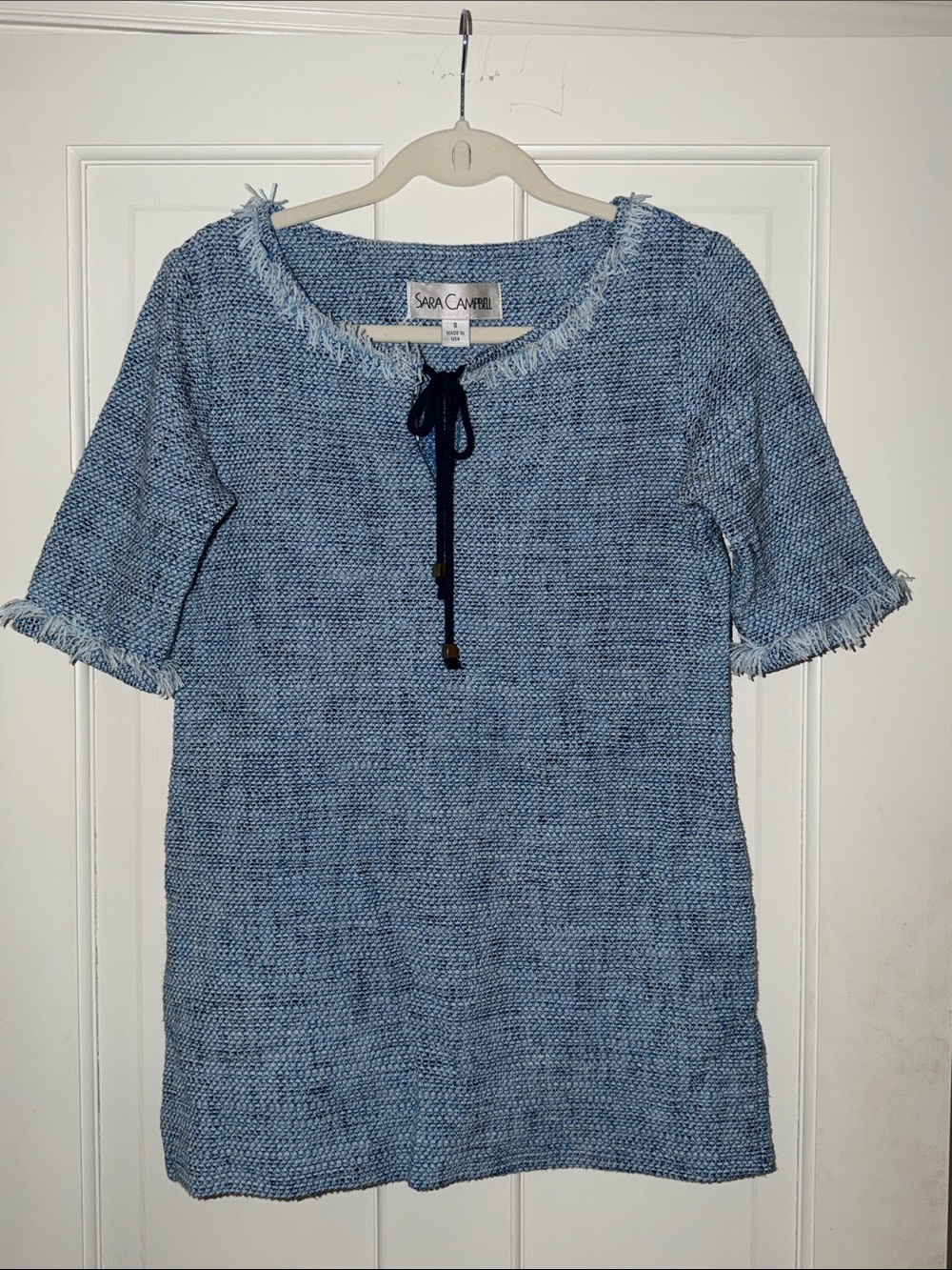 Sara Campbell Light Blue Tweed Short-Sleeve Tunic